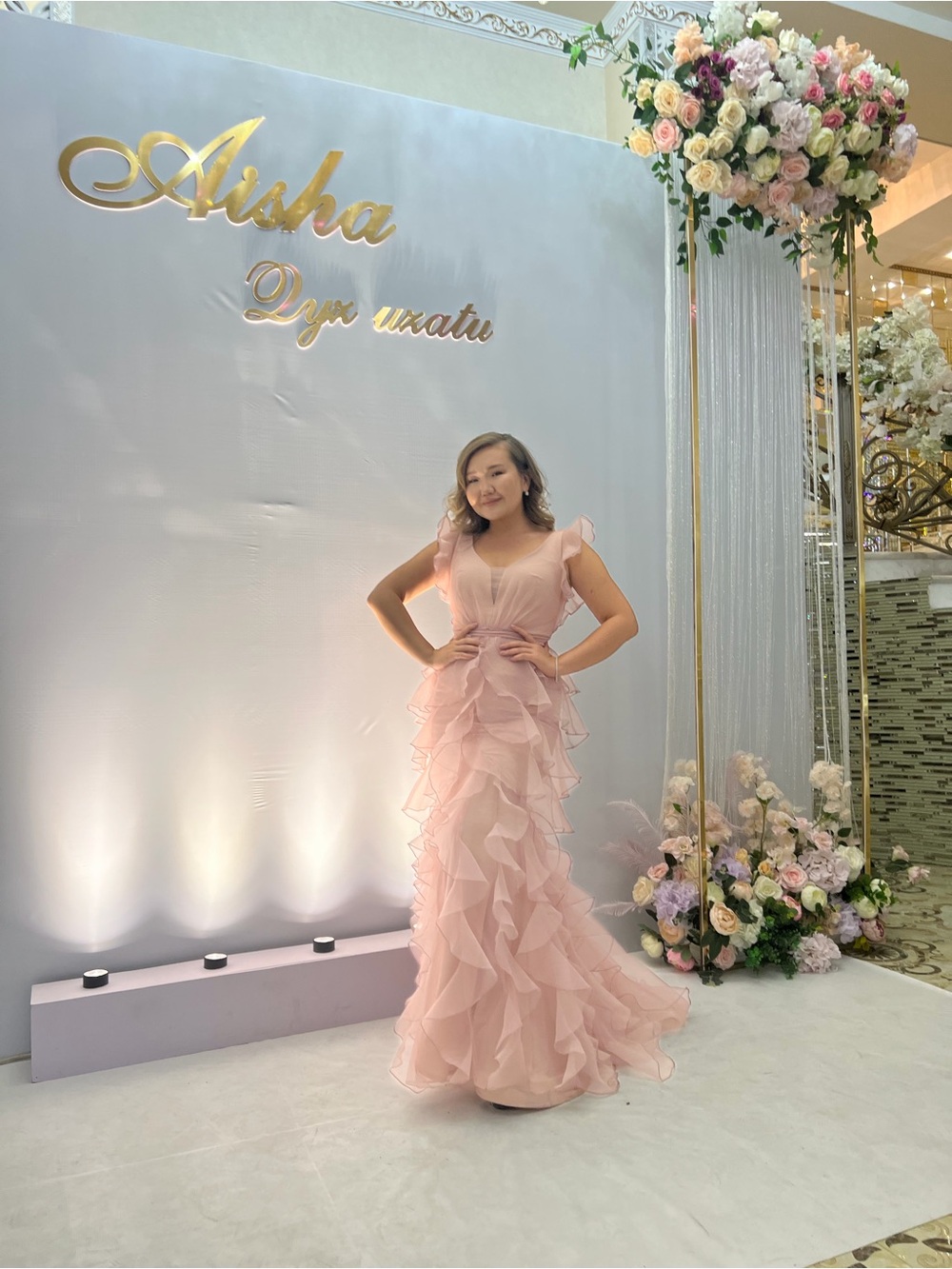 Blush Pink Ruffle Prom Gown by